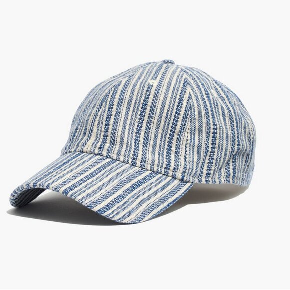 Madewell Baseball Cap in Textural Stripe blue white (14) - Picture 1 of 2